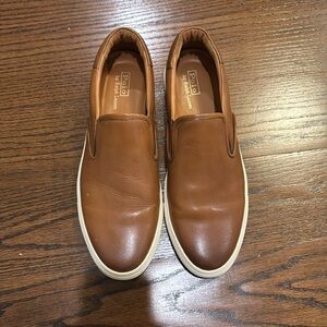 Polo by Ralph Lauren mens slip on leather tan/camel color. Size 14